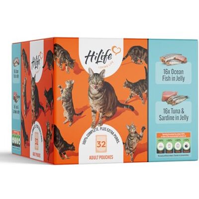 HILIFE Its Only Natural Cat Pouch Multipack The Big Fishy One In Jelly 32x70g HILIFE Its Only Natural Cat Pouch Multipack The Big Fishy One In Jelly 32x70g