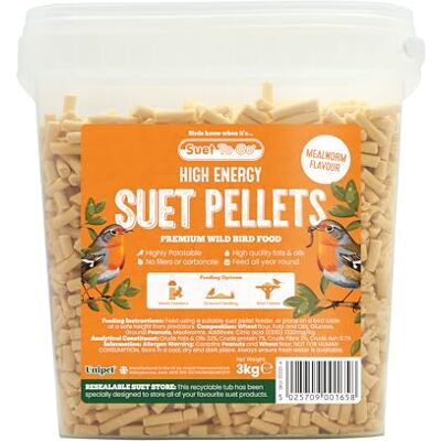 Suet To Go Mealworm Suet Pellets Tub 3kg High Energy Wild Bird Food, Protein & Fat, Attracts Robins & Tits Suet To Go Mealworm Suet Pellets Tub 3kg High Energy Wild Bird Food, Protein & Fat, Attracts Robins & Tits