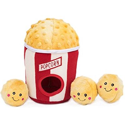 ZippyPaws Food Buddies Burrow, Interactive Squeaky Hide and Seek Plush Dog Toy Popcorn Bucket ZippyPaws Food Buddies Burrow, Interactive Squeaky Hide and Seek Plush Dog Toy Popcorn Bucket