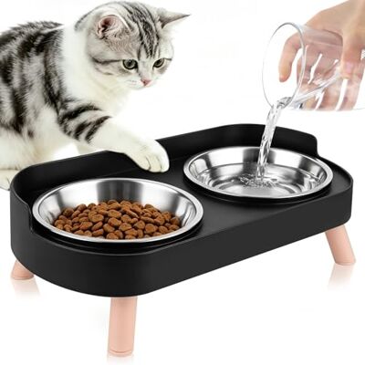MOXYOY Raised Cat Bowls for Indoor Cats,Cat Bowls for Cats and Puppies,Splash Proof with 2 stainless steel cat bowl,Whisker Fatigue Relief and Dishwasher Safe,Feeding & Watering Supplies for Cats MOXYOY Raised Cat Bowls for Indoor Cats,Cat Bowls for Cats and Puppies,Splash Proof with 2 stainless steel cat bowl,Whisker Fatigue Relief and Dishwasher Safe,Feeding & Watering Supplies for Cats