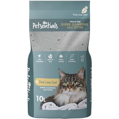 Petsentials Super Clumping Cat Litter with Fresh Linen Scent 10L Bentonite Clay Ultra Absorbent & Odour Control Fast Clumping, Low Waste, Ideal for Indoor Cats Petsentials Super Clumping Cat Litter with Fresh Linen Scent 10L Bentonite Clay Ultra Absorbent & Odour Control Fast Clumping, Low Waste, Ideal for Indoor Cats