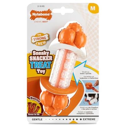 Nylabone Sneaky Snacker Textured Dog Treat Dispensing Enrichment Toy, Bacon Flavour, Medium/Wolf – for Dogs up to 16kg Nylabone Sneaky Snacker Textured Dog Treat Dispensing Enrichment Toy, Bacon Flavour, Medium/Wolf – for Dogs up to 16kg