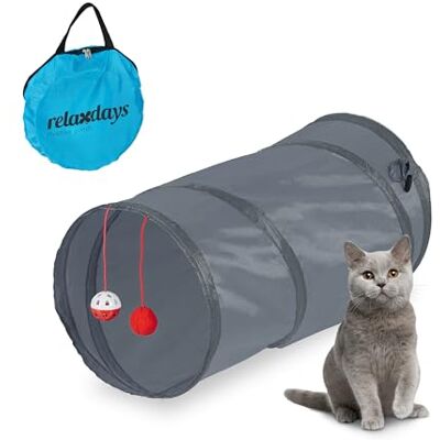 Relaxdays Foldable Cat Tunnel, WxD: approx. 48 x 26 cm, Tube with Toy & Travel Bag, Interactive Play Accessory, Grey, Polyester, 26 x 48 x 26 cm Relaxdays Foldable Cat Tunnel, WxD: approx. 48 x 26 cm, Tube with Toy & Travel Bag, Interactive Play Accessory, Grey, Polyester, 26 x 48 x 26 cm