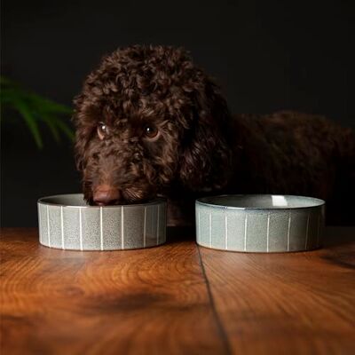 Scruffs Ceramic Heavy Duty Reactive Glaze Pet Bowls 2pc Set Grey Pinstripe 15cm Scruffs Ceramic Heavy Duty Reactive Glaze Pet Bowls 2pc Set Grey Pinstripe 15cm