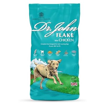 Dr John Complete Dry Dog Food, Flake with Chicken 15 kg Dr John Complete Dry Dog Food, Flake with Chicken 15 kg