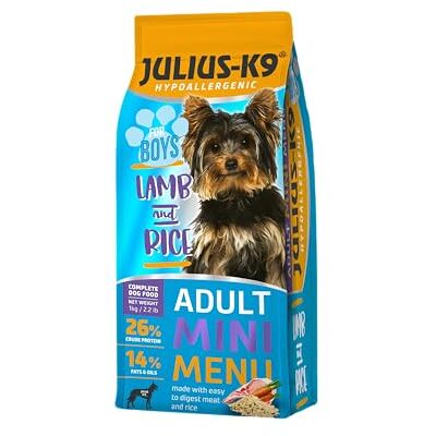 Julius-K9 Adult Hypoallergenic Dry Dog Food with Lamb & Rice 1 kg – Complete Balanced Nutrition for Adult Male Dogs – Chicken-free, High Protein, Skin &Coat protection For Small and Medium Dogs Julius-K9 Adult Hypoallergenic Dry Dog Food with Lamb & Rice 1 kg – Complete Balanced Nutrition for Adult Male Dogs – Chicken-free, High Protein, Skin &Coat protection For Small and Medium Dogs