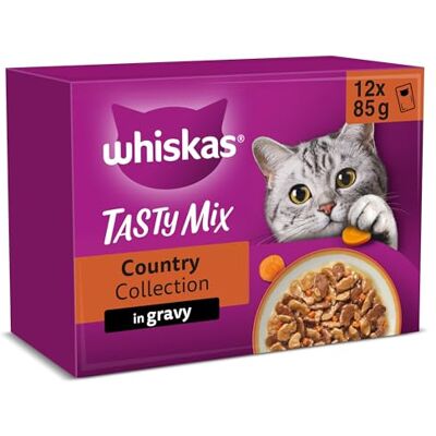 whiskas TASTY MIX Adult Wet Cat Food in Gravy 12x85g Country Collection (Pack of 4) whiskas TASTY MIX Adult Wet Cat Food in Gravy 12x85g Country Collection (Pack of 4)