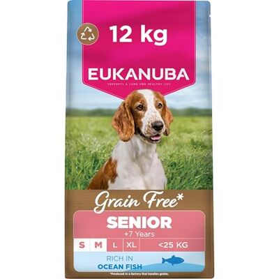 Eukanuba Grain Free Ocean Fish Complete Dry Dog Food For Senior Small & Medium Breed Dogs 12KG Eukanuba Grain Free Ocean Fish Complete Dry Dog Food For Senior Small & Medium Breed Dogs 12KG