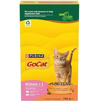 Go-Cat Kitten Chicken, Turkey and Milk Dry Cat Food 750g (Pack of 5) Go-Cat Kitten Chicken, Turkey and Milk Dry Cat Food 750g (Pack of 5)