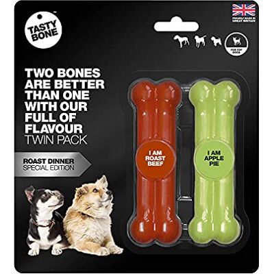 Tasty Bone TastyBone Twin Pack Nylon Dog Chew Toys for Toy Dogs (Roast Beef & Apple Pie) Indestructible for Aggressive Chewers, Everlasting Flavour, Strong Healthy Teeth, Made in the UK Tasty Bone TastyBone Twin Pack Nylon Dog Chew Toys for Toy Dogs (Roast Beef & Apple Pie) Indestructible for Aggressive Chewers, Everlasting Flavour, Strong Healthy Teeth, Made in the UK