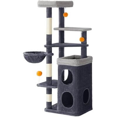 Feandrea Tall Cat Tree, Multiple-Level Cat Tower with 2 Caves, Basket, 3 Scratching Posts, 3 Perches, Dark Grey PCT007G02 Feandrea Tall Cat Tree, Multiple-Level Cat Tower with 2 Caves, Basket, 3 Scratching Posts, 3 Perches, Dark Grey PCT007G02