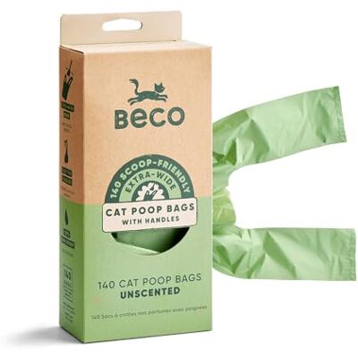 Beco Cat Poop Bags Wide & Strong for Soiled Cat Litter, Unscented, 140 Bags Beco Cat Poop Bags Wide & Strong for Soiled Cat Litter, Unscented, 140 Bags