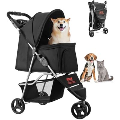 VEVOR Pet Stroller, 35 lbs Weight Capacity, Foldable Dog Stroller Cart, 3 Wheels Cats Strollers with Mesh Windows and Cup Holders, Portable Pet Carrier Strollers with Brake, for Small to Medium Pets VEVOR Pet Stroller, 35 lbs Weight Capacity, Foldable Dog Stroller Cart, 3 Wheels Cats Strollers with Mesh Windows and Cup Holders, Portable Pet Carrier Strollers with Brake, for Small to Medium Pets