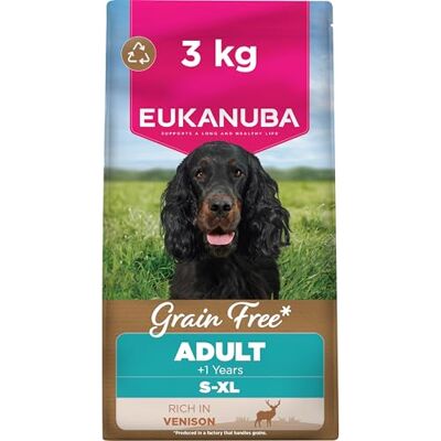 Eukanuba Grain Free Venison Complete Dry Dog Food For Adult Dogs 3KG Eukanuba Grain Free Venison Complete Dry Dog Food For Adult Dogs 3KG