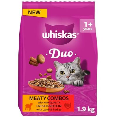 whiskas DUO Adult Dry Cat Food 1.9kg Meaty Combos (Pack of 4) whiskas DUO Adult Dry Cat Food 1.9kg Meaty Combos (Pack of 4)