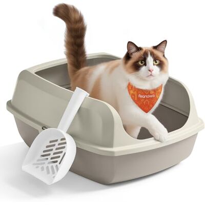 Feandrea High Sided Cat Litter Tray, XXL Open Top Litter Box with Scoop, for Kittens, Large Cats, Cappuccino Beige PPT010LH01 Feandrea High Sided Cat Litter Tray, XXL Open Top Litter Box with Scoop, for Kittens, Large Cats, Cappuccino Beige PPT010LH01