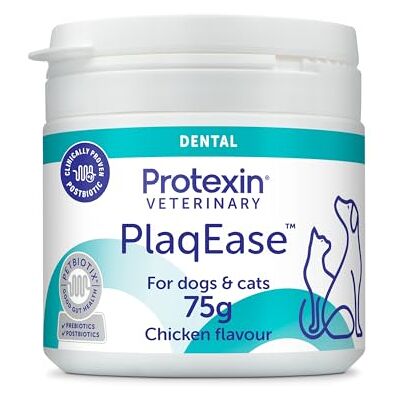Protexin Veterinary PlaqEase Dental Powder for Dogs and Cats – Helps Reduce Plaque, Tartar and Bad Breath – Easy Daily Oral Care Supplement – 75g Protexin Veterinary PlaqEase Dental Powder for Dogs and Cats – Helps Reduce Plaque, Tartar and Bad Breath – Easy Daily Oral Care Supplement – 75g