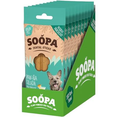 Soopa Paw-Na Colada Dental Sticks, Vegan, Human-Grade Dog Chews to Clean Teeth, Breath Freshener, Aid Digestion, Natural, Superfood, Healthy, Grain Free Dog Treats, 100 g, 10-Pack Soopa Paw-Na Colada Dental Sticks, Vegan, Human-Grade Dog Chews to Clean Teeth, Breath Freshener, Aid Digestion, Natural, Superfood, Healthy, Grain Free Dog Treats, 100 g, 10-Pack