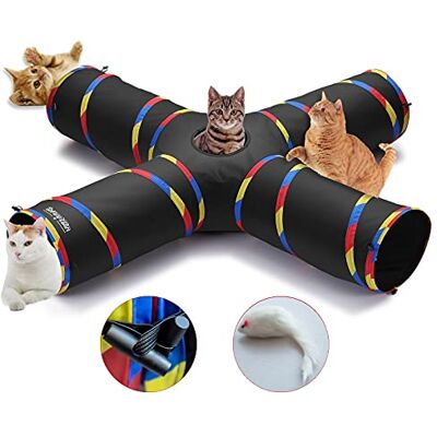 SweetBin 4 Way Cat Tunnels for Indoor Cats, Collapsible Tube 10 Inch Diameter & 47 Inch Longer Cat Tunnel Toy, Bell Ball for Pet Play Puppy Kitten Rabbit (Black) SweetBin 4 Way Cat Tunnels for Indoor Cats, Collapsible Tube 10 Inch Diameter & 47 Inch Longer Cat Tunnel Toy, Bell Ball for Pet Play Puppy Kitten Rabbit (Black)