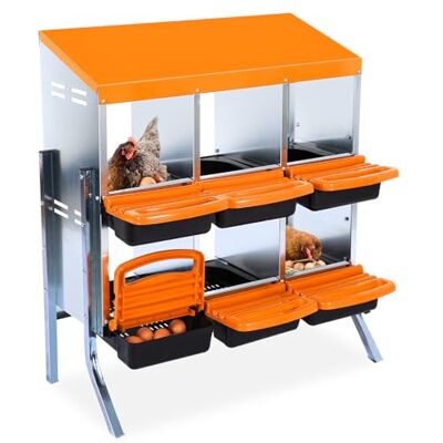 GarveeLife Metal Laying Nest for Chickens, Rolling Nest with Legs for Chickens, 6 Compartments, Poultry Nests with Inclined Base, Ventilation Holes, Chicken Nests for Wall Mounting, Easy to Clean, Orange GarveeLife Metal Laying Nest for Chickens, Rolling Nest with Legs for Chickens, 6 Compartments, Poultry Nests with Inclined Base, Ventilation Holes, Chicken Nests for Wall Mounting, Easy to Clean, Orange