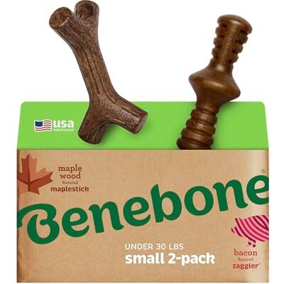 Benebone 2-Pack Maplestick/Zaggler for Aggressive Chewers, Long Lasting Tough Boredom Breaker for Dogs, REAL Bacon and Maple Wood Flavour, For Small Dogs, Made in the USA. Benebone 2-Pack Maplestick/Zaggler for Aggressive Chewers, Long Lasting Tough Boredom Breaker for Dogs, REAL Bacon and Maple Wood Flavour, For Small Dogs, Made in the USA.