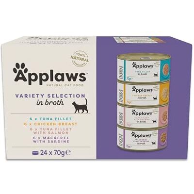 Applaws 100% Natural Wet Cat Food, Multipack Chicken and Fish Selection in Broth 70g Tin (24 x 70g Tins) Applaws 100% Natural Wet Cat Food, Multipack Chicken and Fish Selection in Broth 70g Tin (24 x 70g Tins)