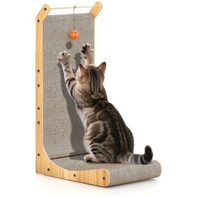 Dogat Cat Scratcher L Shaped Cat Scratching Board 48cm Tall Vertical Scratching Post with Ball Toy Furniture Protector for Indoor Cats Cardboard (48cm) Dogat Cat Scratcher L Shaped Cat Scratching Board 48cm Tall Vertical Scratching Post with Ball Toy Furniture Protector for Indoor Cats Cardboard (48cm)