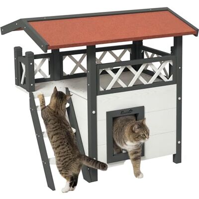PawHut Outdoor Cat House Kitten Shelter Puppy Kennel with Balcony Stairs Asphalt Roof, 77 x 50 x 73 cm, White PawHut Outdoor Cat House Kitten Shelter Puppy Kennel with Balcony Stairs Asphalt Roof, 77 x 50 x 73 cm, White