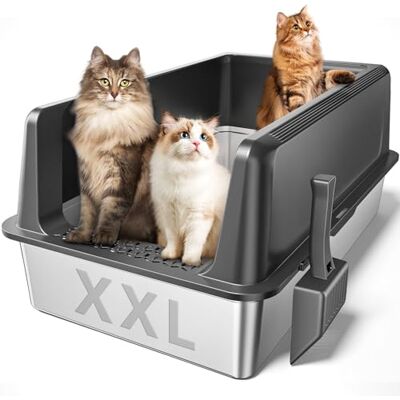 Zarler XXL Stainless Steel Litter Box, Extra Large Cat Litter Boxes 27.8" L x 20" W x 12.9" H, Metal Litter Box with Lid for Multiple Cats, High Sided, Non-Sticky, Anti-Urine Leakage (Grey) Zarler XXL Stainless Steel Litter Box, Extra Large Cat Litter Boxes 27.8" L x 20" W x 12.9" H, Metal Litter Box with Lid for Multiple Cats, High Sided, Non-Sticky, Anti-Urine Leakage (Grey)