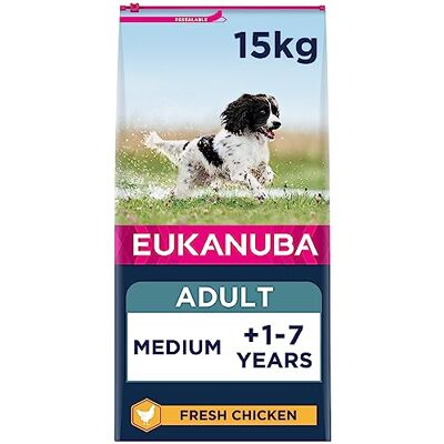 Eukanuba Complete Dry Dog Food for Adult Medium Breeds with Fresh Chicken 15 kg Eukanuba Complete Dry Dog Food for Adult Medium Breeds with Fresh Chicken 15 kg
