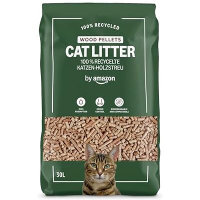 by Amazon Cat Litter Wood Pellets Highly Absorbent and Made of 100% Recycled Wood, Unscented, 30 l (Pack of 1) by Amazon Cat Litter Wood Pellets Highly Absorbent and Made of 100% Recycled Wood, Unscented, 30 l (Pack of 1)
