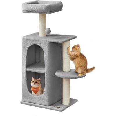 Feandrea Cat Tree Tower with 2 Caves, Scratching Posts, for Multi-Cat Households, Kittens, Light Grey PCT005G01 Feandrea Cat Tree Tower with 2 Caves, Scratching Posts, for Multi-Cat Households, Kittens, Light Grey PCT005G01