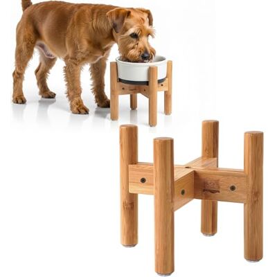 ZPirates Dog Bowl Stand for Small Dogs Height 7.5in, Adjustable 6 to 8-inch Wide Puppy, Petite Dog Food or Water Dish Holder Bamboo ZPirates Dog Bowl Stand for Small Dogs Height 7.5in, Adjustable 6 to 8-inch Wide Puppy, Petite Dog Food or Water Dish Holder Bamboo