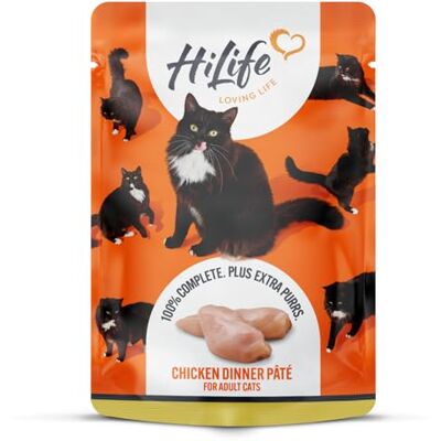 HILIFE Adult Wet Cat Food, Chicken Dinner Pate, Complete Cat Food Pouches, 100% Natural & Grain Free (18 x 70g Pouches) HILIFE Adult Wet Cat Food, Chicken Dinner Pate, Complete Cat Food Pouches, 100% Natural & Grain Free (18 x 70g Pouches)