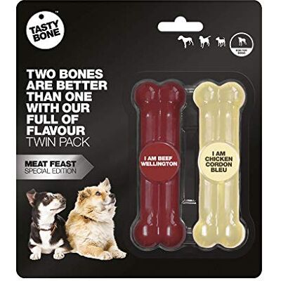 Tasty Bone TastyBone Twin Pack Nylon Dog Chew Toys for Toy Dogs (Beef Wellington & Chicken Cordon Bleu) Indestructible for Aggressive Chewers, Everlasting Flavour, Strong Healthy Teeth, Made in the UK Tasty Bone TastyBone Twin Pack Nylon Dog Chew Toys for Toy Dogs (Beef Wellington & Chicken Cordon Bleu) Indestructible for Aggressive Chewers, Everlasting Flavour, Strong Healthy Teeth, Made in the UK