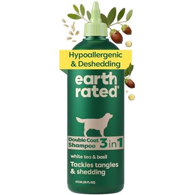 Earth Rated 3-in-1 Deshedding Dog Shampoo and Conditioner, Deodorizing Oatmeal Shampoos for Dogs and Puppies, Great for Smelly Pets, White Tea and Basil Scent, 473 ml Earth Rated 3-in-1 Deshedding Dog Shampoo and Conditioner, Deodorizing Oatmeal Shampoos for Dogs and Puppies, Great for Smelly Pets, White Tea and Basil Scent, 473 ml