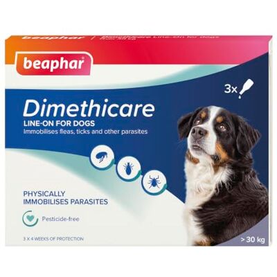 Beaphar Dimethicare Line-On Flea & Tick Control for Large Dogs over 30kg – 3 pipettes Physically Immobilises Fleas, Ticks & Other Parasites Pesticide-Free – For Large Dogs from 12 weeks old Beaphar Dimethicare Line-On Flea & Tick Control for Large Dogs over 30kg – 3 pipettes Physically Immobilises Fleas, Ticks & Other Parasites Pesticide-Free – For Large Dogs from 12 weeks old