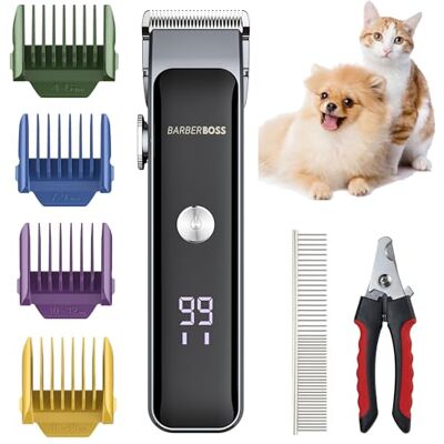 BARBERBOSS Pet Grooming Kit, Cordless Dogs Groomer, Cats Hair Clippers, Pet’s Hair Trimmer for Thick, Matted Fur, Quiet Motor & LED Display, All-in-One Dog Grooming Kit BARBERBOSS Pet Grooming Kit, Cordless Dogs Groomer, Cats Hair Clippers, Pet’s Hair Trimmer for Thick, Matted Fur, Quiet Motor & LED Display, All-in-One Dog Grooming Kit