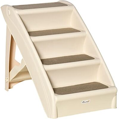 PawHut Foldable Dog Steps for Bed Sofa, 4-Step Portable Pet Stairs for Cats and Small Miniature Dogs, Pet Steps with Non-Slip Mats Beige, 62 x 38 x 49.5cm PawHut Foldable Dog Steps for Bed Sofa, 4-Step Portable Pet Stairs for Cats and Small Miniature Dogs, Pet Steps with Non-Slip Mats Beige, 62 x 38 x 49.5cm