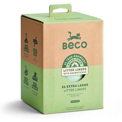 Beco Cat Litter Tray Liners Extra Thick Heavy Duty Drawstring Bags, Tear Resistant for Your Kitty Litter Box Easy Clean Up Extra Large, 24 Pack Beco Cat Litter Tray Liners Extra Thick Heavy Duty Drawstring Bags, Tear Resistant for Your Kitty Litter Box Easy Clean Up Extra Large, 24 Pack