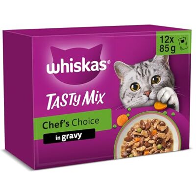 whiskas TASTY MIX Adult Wet Cat Food in Gravy 12x85g Chefs Choice (Pack of 4) whiskas TASTY MIX Adult Wet Cat Food in Gravy 12x85g Chefs Choice (Pack of 4)