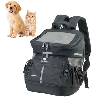 Ferplast Dog Carrier VOYAGER, Cat Backpack, Cat Carrier, Pet Carrier, Wide Opening, Adjustable Straps, Safety Strap, with Cushion, Max 10 kg, 33x23x41H, Black Ferplast Dog Carrier VOYAGER, Cat Backpack, Cat Carrier, Pet Carrier, Wide Opening, Adjustable Straps, Safety Strap, with Cushion, Max 10 kg, 33x23x41H, Black