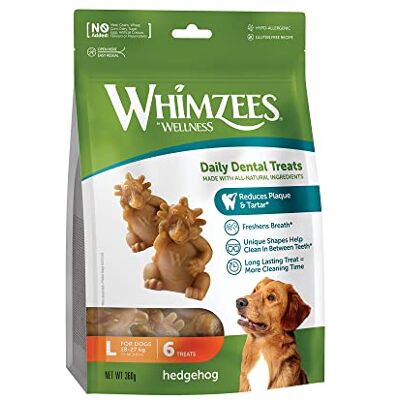 WHIMZEES Hedgehog L, 6 Pieces – Size L Long-lasting Dog Dental Sticks for Large Breeds, Natural and Grain Free, Rawhide-Free, Vegetarian, No Added Sugar WHIMZEES Hedgehog L, 6 Pieces – Size L Long-lasting Dog Dental Sticks for Large Breeds, Natural and Grain Free, Rawhide-Free, Vegetarian, No Added Sugar