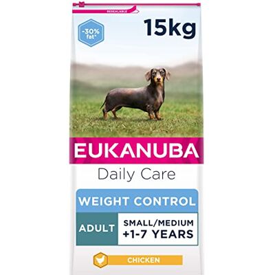 Eukanuba Weight Control Low Fat Complete Dry Dog Food for Adult Small and Medium Breeds with Chicken 15 kg Eukanuba Weight Control Low Fat Complete Dry Dog Food for Adult Small and Medium Breeds with Chicken 15 kg