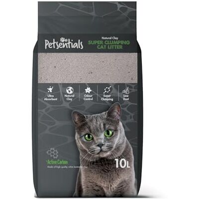 Petsentials Super Clumping Cat Litter with Activated Carbon – 10L Ultra Absorbent Bentonite Clay, Odour Control, Fast Clumping, Low Dust Premium Cat Litter for Hygienic Litter Box Petsentials Super Clumping Cat Litter with Activated Carbon – 10L Ultra Absorbent Bentonite Clay, Odour Control, Fast Clumping, Low Dust Premium Cat Litter for Hygienic Litter Box