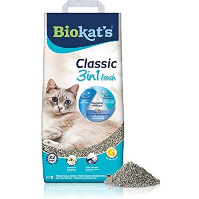 Biokat's Biokatʼs Classic Fresh 3in1 with Cotton Blossom Fragrance Clumping cat litter with 3 different grain sizes 1 bag (1 x 10 L) Biokat's Biokatʼs Classic Fresh 3in1 with Cotton Blossom Fragrance Clumping cat litter with 3 different grain sizes 1 bag (1 x 10 L)