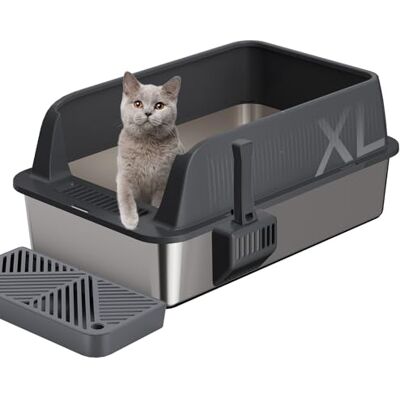 Gimars XL Stainless Steel Cat Litter Box, Large Stainless Steel Cat Litter Tray, 35L Metal Litter Tray with Litter Scoop & Pedal, Good for Large Medium Cats Gimars XL Stainless Steel Cat Litter Box, Large Stainless Steel Cat Litter Tray, 35L Metal Litter Tray with Litter Scoop & Pedal, Good for Large Medium Cats