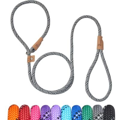 Petarea 5 FT Slip Lead Dog Leash, Heavy Duty Rope Leash for Small Medium Large Dogs, No Pull Training Lead with Reflective Thread, Strong Comfortable Loop Leash (Grey Stripe, Medium(3/8")) Petarea 5 FT Slip Lead Dog Leash, Heavy Duty Rope Leash for Small Medium Large Dogs, No Pull Training Lead with Reflective Thread, Strong Comfortable Loop Leash (Grey Stripe, Medium(3/8"))