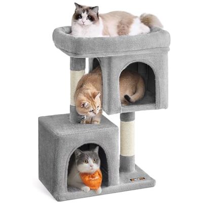 Feandrea Cat Tree Tower, 74 cm, M, for Medium Cats up to 5 kg, Large Perch, 2 Caves, Scratching Post, Light Grey PCT612W01V1 Feandrea Cat Tree Tower, 74 cm, M, for Medium Cats up to 5 kg, Large Perch, 2 Caves, Scratching Post, Light Grey PCT612W01V1