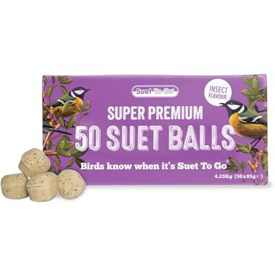 Suet To Go Unipet Insect Suet Balls for Wild Birds, 50 x 85g Fifty high-energy insect suet balls for year-round garden-bird feeding. Suet To Go Unipet Insect Suet Balls for Wild Birds, 50 x 85g Fifty high-energy insect suet balls for year-round garden-bird feeding.